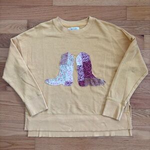 Quilted Floral Cowboy Boot Print Mustard Yellow Crewneck Sweatshirt